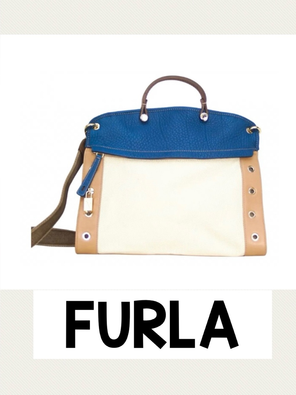 🩵Furla Blue, Beige & Brown Canvas Satchel bag🔥